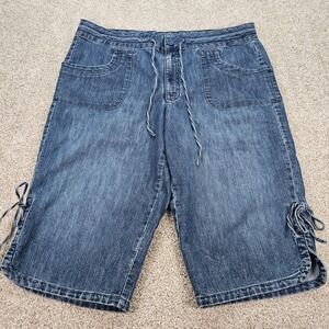Kikit Jeans Womens Blue Denim Bermuda Shorts Size 16 Drawstring Side Tie
